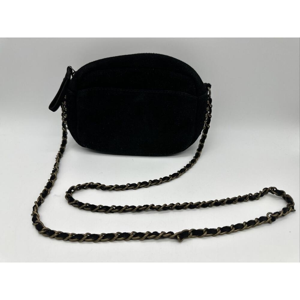 Zara Trafaluc Black Suede Leather Crossbody Chain Strap Festival Bag